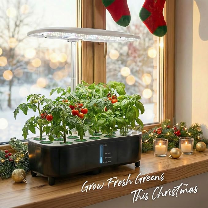 Kingsyard Smart Hydroponics LED, 48W Indoor Garden Grow System, Visible 5L Tank Quiet Pump Auto Timer Kit 15 Pods Herb Seed Starter for Veggies & Salad Greens Plants