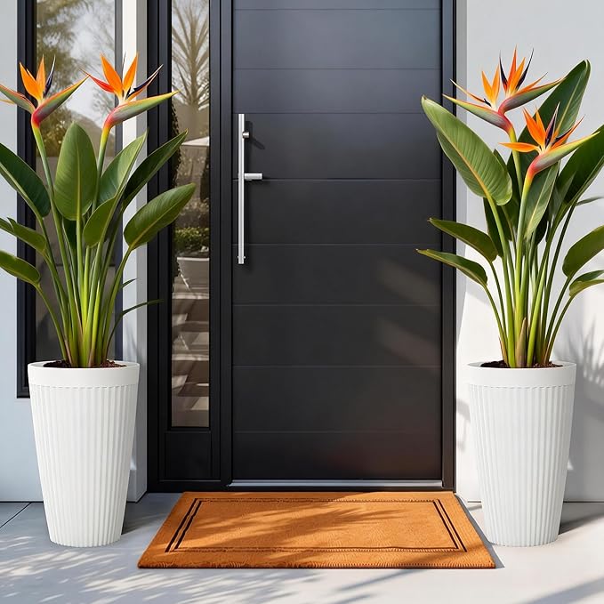 20" Tall Planters Set of 2, High-Density Resin Fluted Outdoor Pots for Plants, Versatile Indoor/Outdoor Flower Pots w/Drainage Holes for Patio, Garden, Porch & Living Room Decor, Ideal Gift