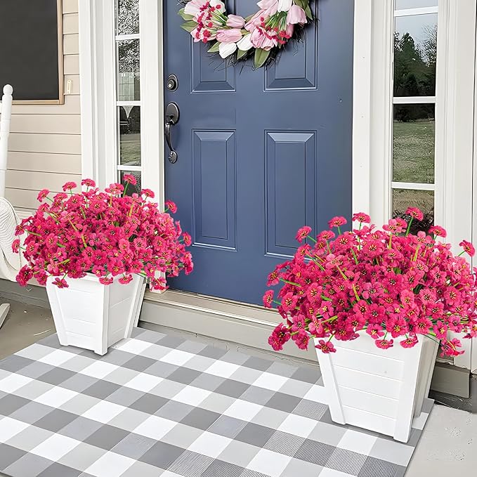 Krissing 48 Bundles Outdoor Artificial Flowers UV Resistant Fake Silk Flowers Faux Plastic Plants Outside Garden Porch Window Box Summer Decoration (Rose Red)