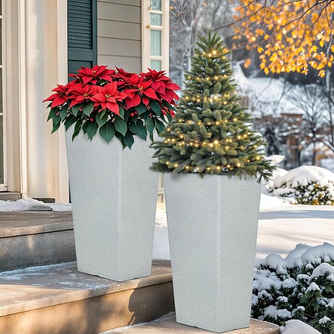 28" Tall Planters for Outdoor Plants, Extra-Large White Flower Pots for Blaconl, Porch, Living Room Corner, Garden, Patio, Deck Decor
