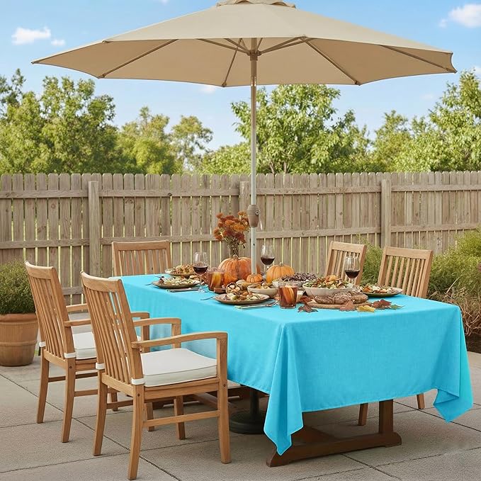 Outdoor Tablecloth Wrinkle-Free Stain Resistant Waterproof Polyester Fabric Table Cover with Zipper Umbrella Hole for Picnic/Party/Dinner/Patio Garden(60×84inch,Zippered,Aqua)