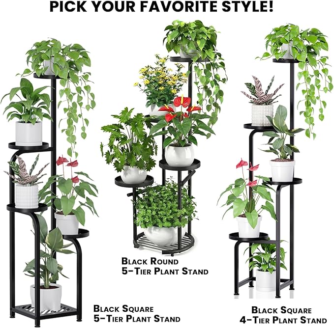 TOSKING 4 Tier Corner Plant Stand Indoor Outdoor, Heavy Duty Metal Flower Pot Holder Shelf for Multiple Plants, Space Saving Patio Garden Balcony Living Room Decor，Black
