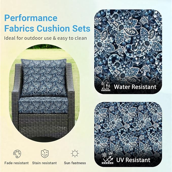Outdoor Cushions for Patio Furniture,Outdoor Seat Cushion Set 24 x 24 x 4 Inch,Waterproof & Fade Resistant Outdoor Chair Cushions,Deep Patio Chair Cushion with Removable Cover,Green Paisley