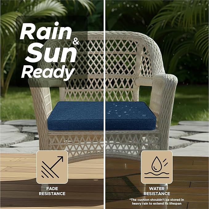 Outdoor Chair Cushions, Water-Resistant & Fade-Resistant, Patio Furniture Square Seat Replacement Chair Pads with Ties, Removable Cover, Non-Slip Bottom, Set of 4, 19 x 19 Inch, Navy Blue