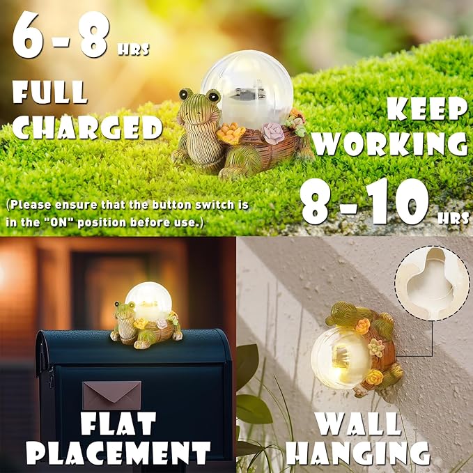 Mini Solar Turtle Statue Lights for Garden Decor with LED Outdoor Figurine Lighting Resin Succulent Tortoise Decorations for Patio Lawn Yard Home Valentine Mom Wowen Gifts