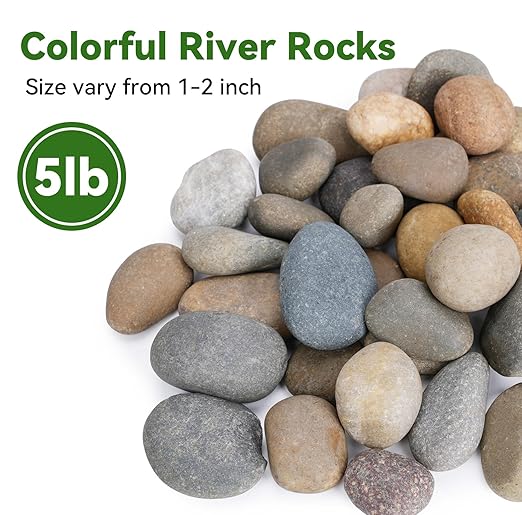 5 lbs River Rocks for Landscaping, 1"-2" Decorative Garden Stones for Plants, Flower Pots, Vase, Walkways, Yard, Natural Rocks for Aquarium, Fish Tank