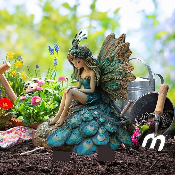 JOYO 11.8''Bohemian Fairy Flower Pot Decoration,Fairy Garden Planter Accessories,2D Acrylic Ground Plug,Fairy Pumpkin Angel Garden Stake for Pot Plants and Garden Yard Lawn Décor (P19)