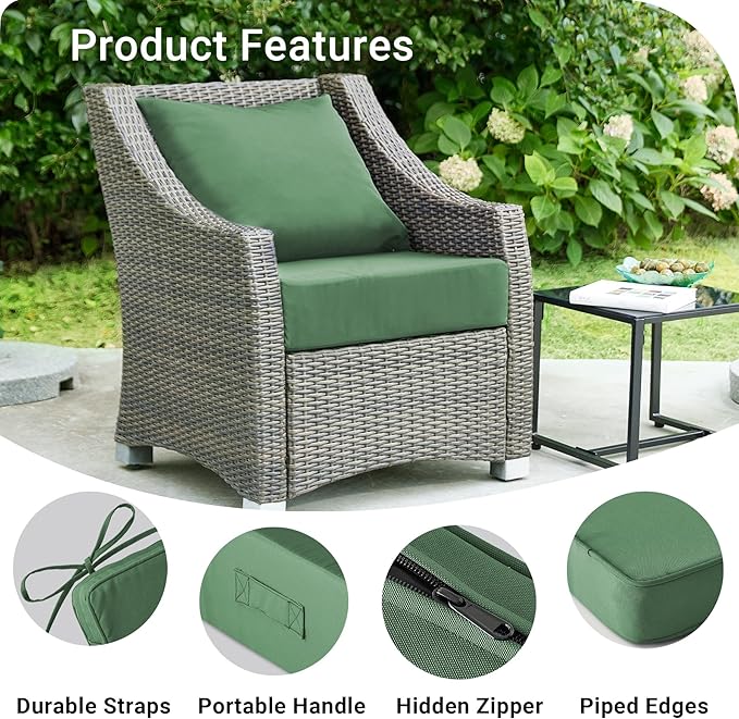 Outdoor Cushions for Patio Furniture,Outdoor Seat Cushion Set 24 x 24 x 5.75 Inch,Waterproof & Fade Resistant Outdoor Chair Cushions,Deep Patio Chair Cushion with Removable Cover,ForestGreen