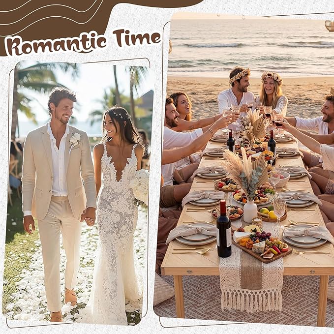 Novabright 9 Pcs Picnic Set Folding Table 30'' x 60'' Extra Large Outdoor Boho Picnic Blanket 91'' x 71'' Beige White Table Runner 6 Throw Pillow Cover Oversize Beach Blanket Washable for Camp Wedding