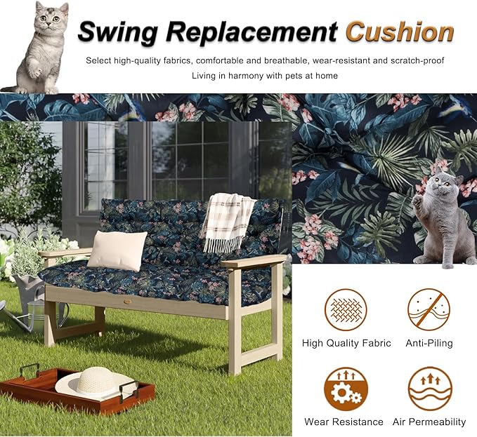 2-3 Seat Swing Replacement Cushion, Outdoor Bench Cushions with Backrest Thicken 4", Patio Furniture Garden Porch Loveseat Glider Pad Anti-Fading Waterproof (Hummingbirds, 40x47in)