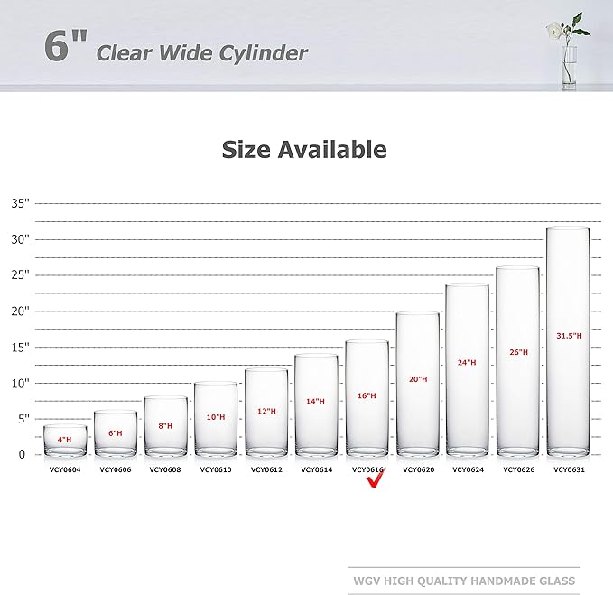 WGV Cylinder Vase Bulk, Width 6", Height 16", Clear Glass Container Terrarium Candle Holder for Wedding Centerpiece, Party Event, Home Office Decor, 6 Pieces
