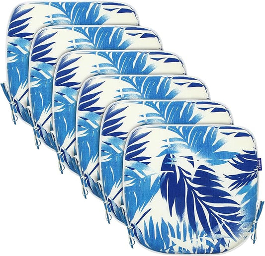 SleepMan Outdoor 17"x16" Chair Cushions with Ties Set of 6, Water Resistant All Weather U-Shape Seat Pads for Patio Garden Furniture Indoor Fade Resistant Patio Cushions (Blue Bamboo)