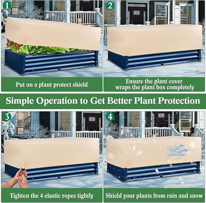 Plant Freeze Protection Cover 2 Pack with Elastic Drawstring, 3.54 oz/yd² Winter Frost Blanket Cloth Planter Box Covers for Raised Garden Bed Outdoor Flowers Potted, 43.3 x 15.7 x 17.7INCH