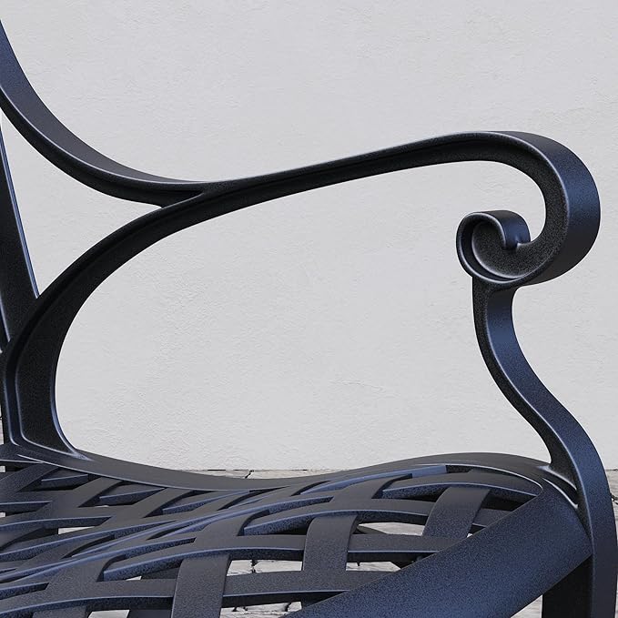 Homestyles Sanibel Black Stationary Cast Aluminum Outdoor Dining Chair, 2 Piece Patio Chairs, Set of 2 Garden Chairs with Armrest & Backrest for Garden Patio Pool Beach Yard, Black