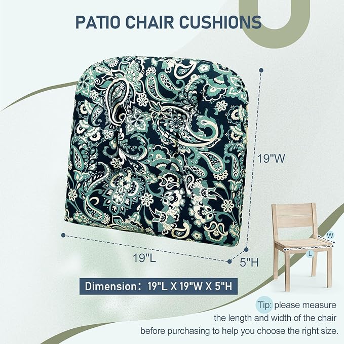 downluxe Outdoor Chair Cushions Set of 2 for Patio Furniture, Waterproof Tufted Overstuffed Patio Furniture Cushions, Thick Outdoor Seat Cushion, 19" X 19" X 5", Green Paramecium