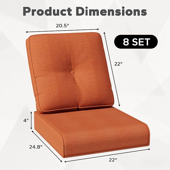 Joyside Outdoor Chair Cushions Set, 22x25/22x24 Inch Patio Furniture Deep Seat Cushions, Water Resistant & Thick Cushion, Outdoor Replacement Cushions for Seat and Sofa