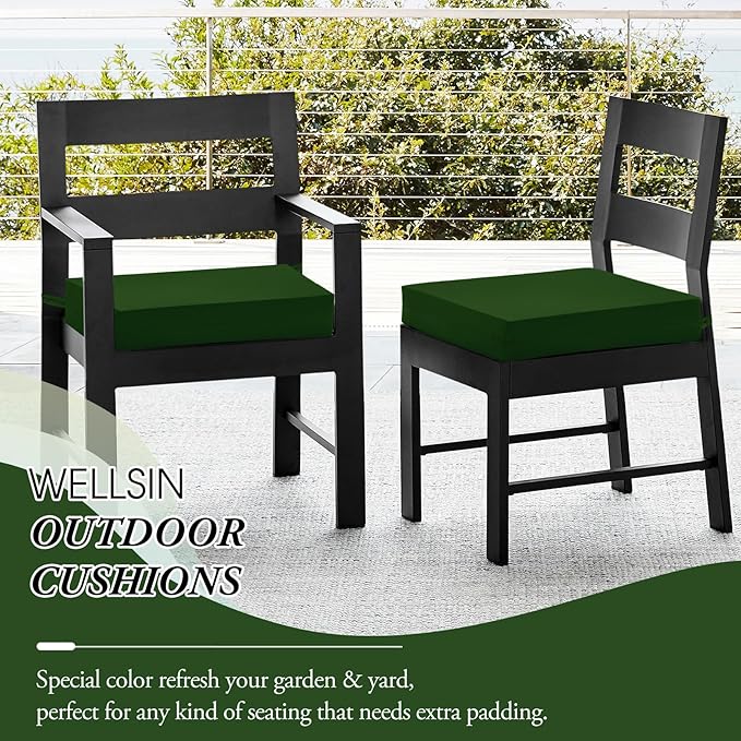 Wellsin Outdoor Chair Cushions for Patio Furniture - Outdoor Cushions for Chairs - Water Resistant Patio Chair Cushions Set of 4, 18.5"X16"X3", Forest Green