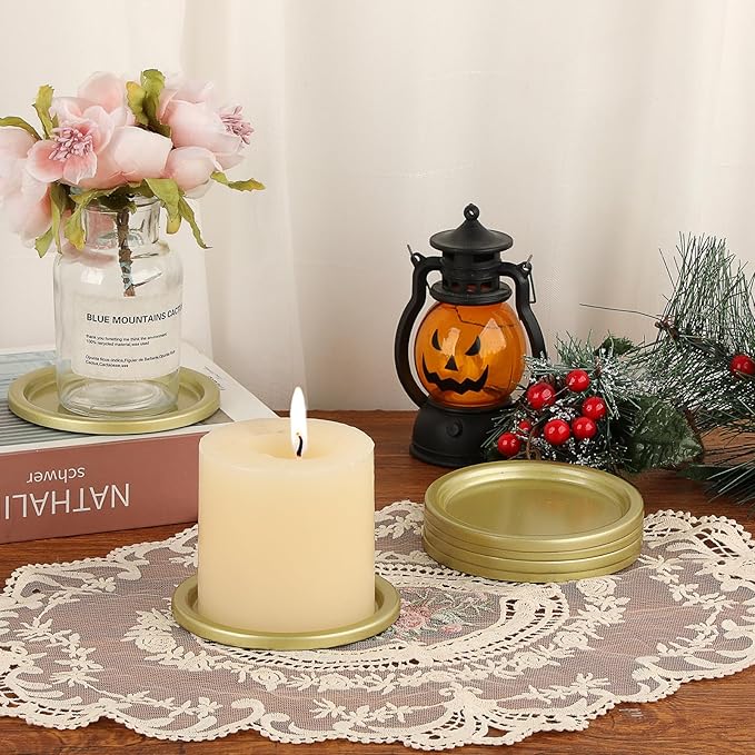 OwnMy 6PCS Iron Candle Holders for Pillar Candles, 3 Inch Metal Pillar Candle Plates and Trays, Small Round Tealight Holders Elegant Candle Stands Bases for Wedding Dining Table Centerpieces, Gold