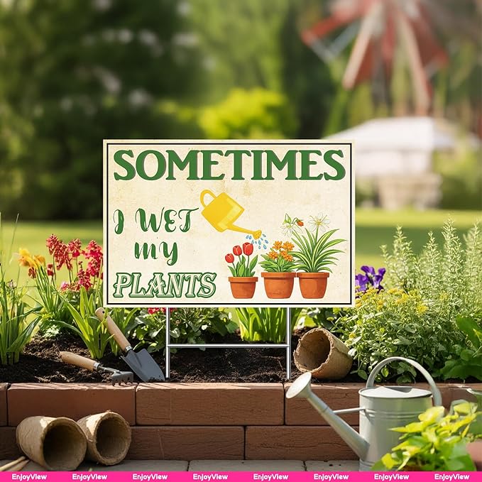 Funny Garden Sign with H Stake 18"x12" Large Vintage Sign for Outside Greenhouse Corrugated Plastic Yard Decor Gardening Gifts for Women 1Pack