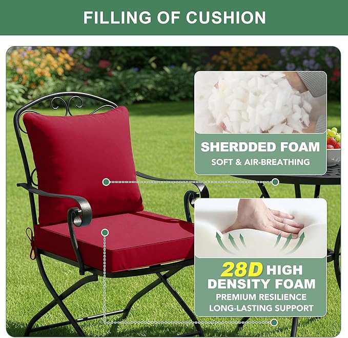Outdoor Chair Cushions Set of 4, Waterproof Back Pillow and Seat Cushion Set for Patio Furniture, Outdoor Sofa Replacement Cushions with Removable Cover, 22 x 22 Inch, Red