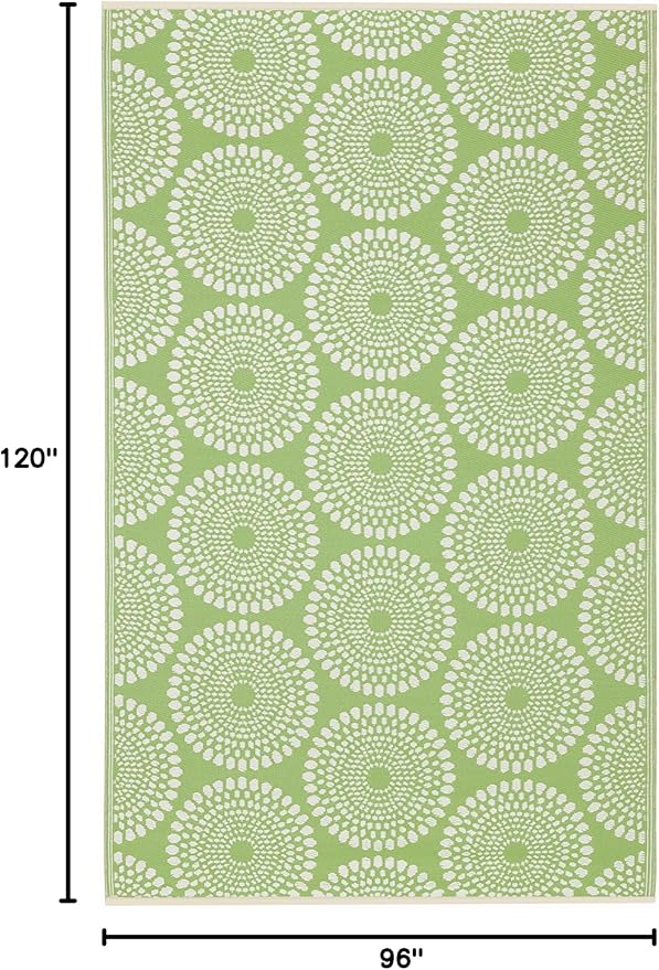 Fab Habitat Outdoor Rug - Waterproof, Fade Resistant, Crease-Free - Premium Recycled Plastic - Floral Medallion - Large Patio, Deck, Sunroom, Camping, RV - Rio - Green - 8 x10 ft