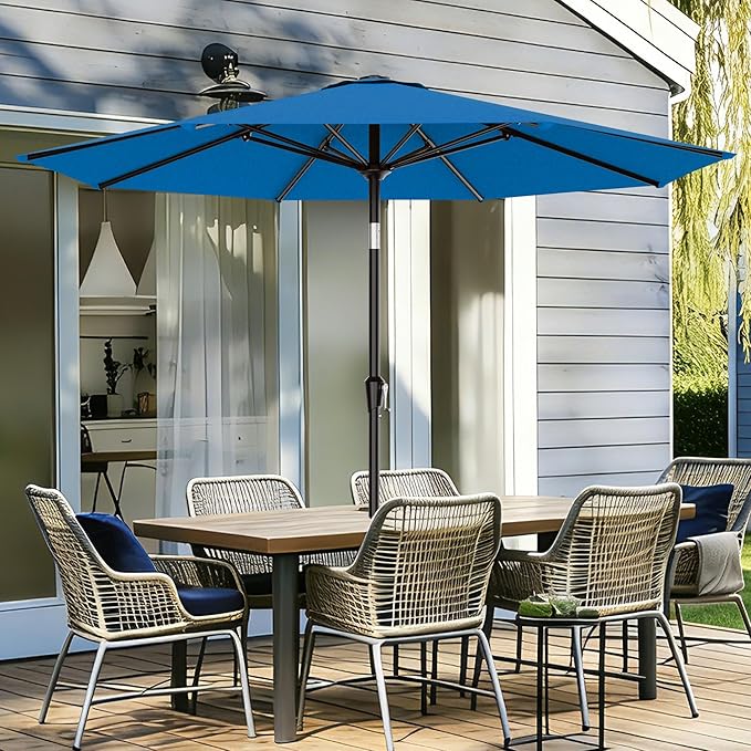 AreShark 9 FT Patio Umbrella for Outdoor, Outdoor Table Umbrella with Push Button Tilt and Crank, Outdoor Patio Umbrellas with 8 Sturdy Ribs for Market, Garden, Pool (Royal Blue)