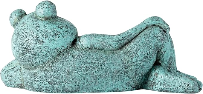Alpine Corporation 7" Tall Indoor/Outdoor Sleeping Frog with Dragonfly Garden Statue Decoration