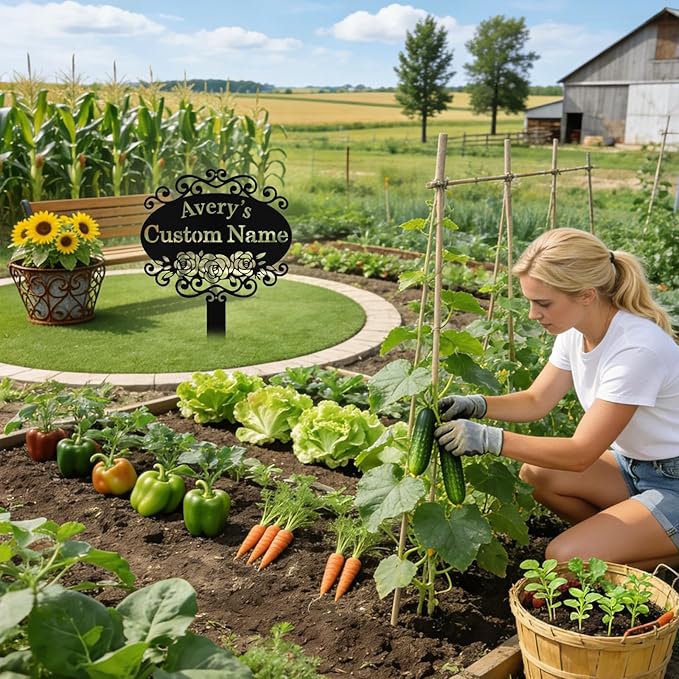 Custom Metal Garden Sign with Stake, Personalized Garden Signs for Outside, Customized Garden Name Signs for Yard Lawn Outdoor Decor Gardening Gifts for Moms Grandmas Gardeners