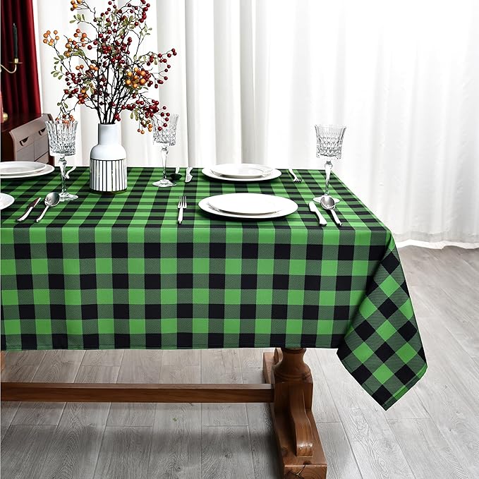 Waterproof Checkered Tablecloth Fabric - Rectangle 58x84 Inch Green St Patricks Day Table Cloth for Indoor/Outdoor Use - Irish Table Cover for Christmas, BBQs, and Parties