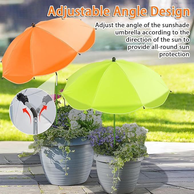 MJZ 2 Pack Plant Umbrellas for Outdoor Plants, 26" Garden Umbrella for Plants with Adjustable Angle, Plant Umbrella Provide Shade for Outdoor Plants Flower Pot Planting Beds (Green, Orange)
