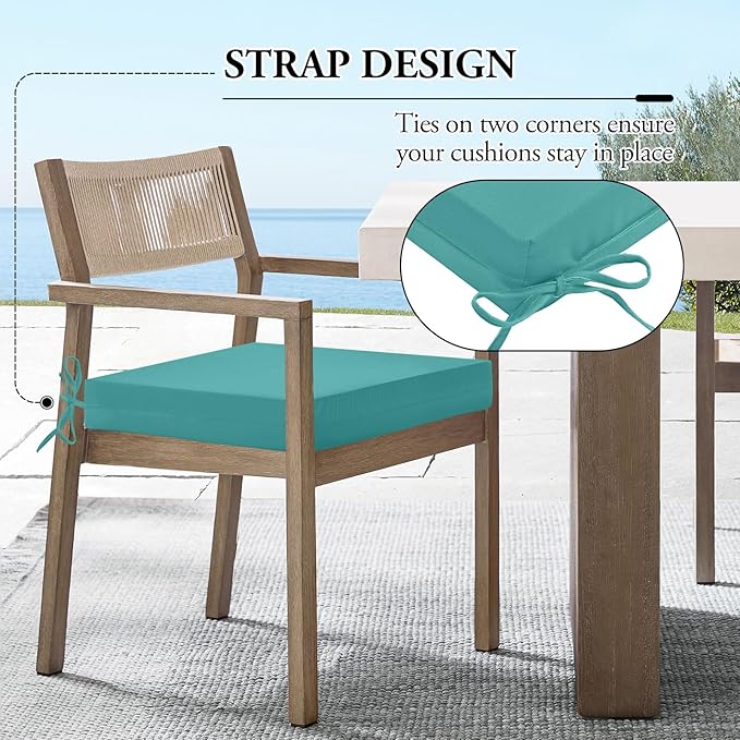 Wellsin Outdoor Chair Cushions for Patio Furniture - Outdoor Cushions for Chairs - Water Resistant Patio Chair Cushions Set of 4, 18.5"X16"X3", Teal