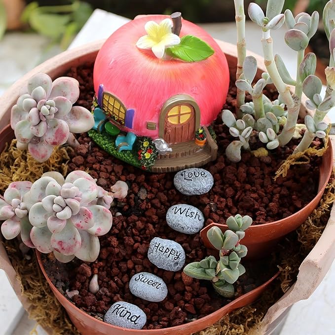 5pcs Inspirational Word Stones, Fairy Garden Accessories, Resin Miniature Pebbles for Fairy Garden Decor, Tiny Positive Message Rocks, Cute Plant Pot Ornaments