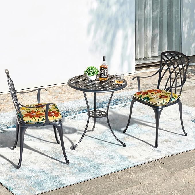Outdoor Chair Cushions 16"x17" Set of 2, Water Resistant Patio Chair Pads with Ties, Seat Cushions for Home Garden Furniture Decoration, Flower Multi