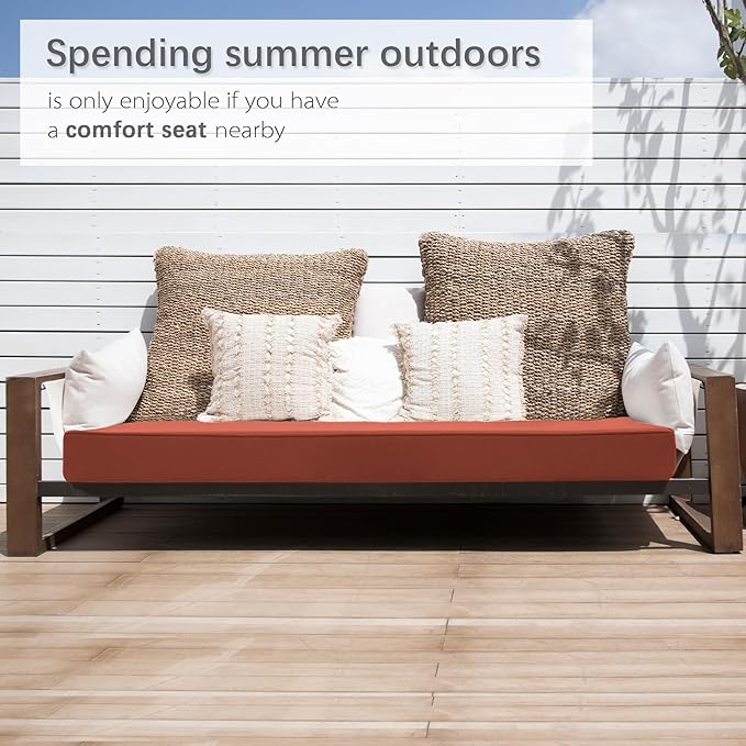 Favoyard Outdoor Bench Cushion 42 x 18 Inch Waterproof Patio Furniture Cushions 3-Year Color Fastness Garden Sofa Settee Couch Swing Pads with Handle and Adjustable Straps, Spice