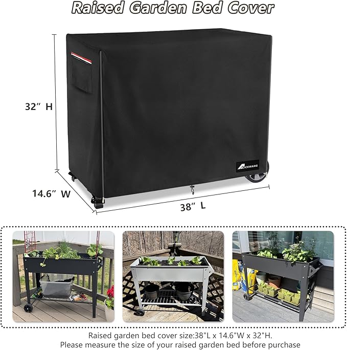 Raised Garden Bed Cover,Heavy Duty 600D Waterproof Elevated Wood Planter Box Stand Cover for Winter,Planter Raised Beds Covers (Black, 38 x 14.6 x 32)