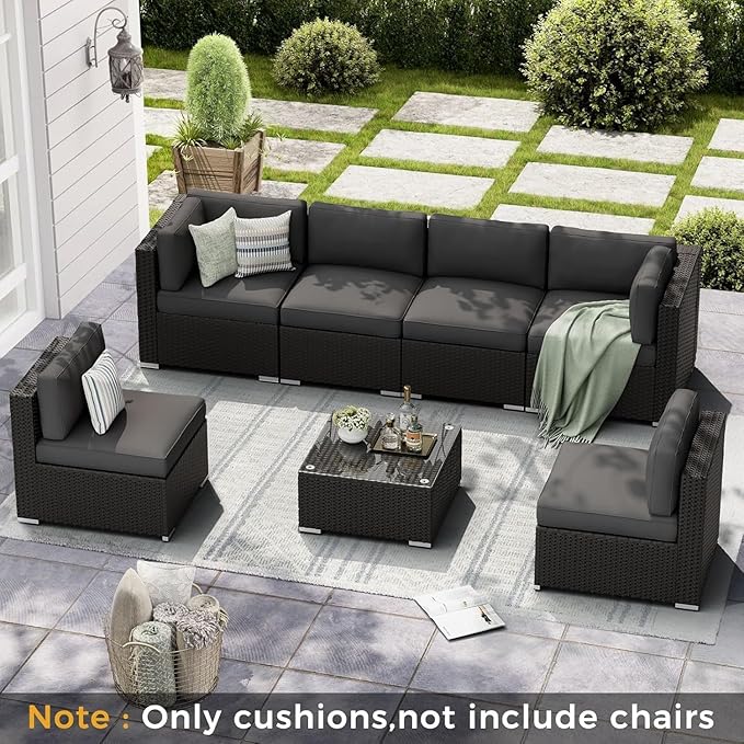 Betterland Outdoor Cushions for Patio Furniture, Replacement Patio Cushion for Patio Sofa Sets, Water-Resistant and Spongy Cushions for Outdoor Sectional（Dark Grey）