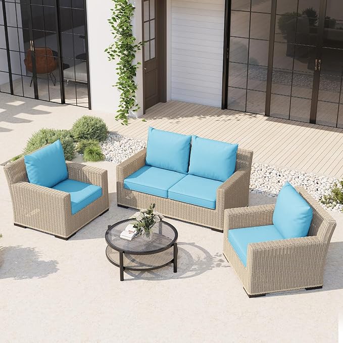 Outdoor Chair Cushions Set of 4, 24 x 24 Inch Patio Furniture Cushions with Splash-Proof Covers, Outdoor Cushions for Patio Furniture Replacement, Grey