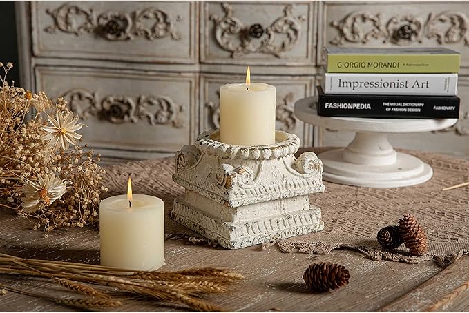 SOFE Column Pedestal Stand for Decoration Display, Distressed White Small Plant Stand, Large Candle Stand, Column Side Table, Classic Plinth Bases for Wedding Party Home Garden