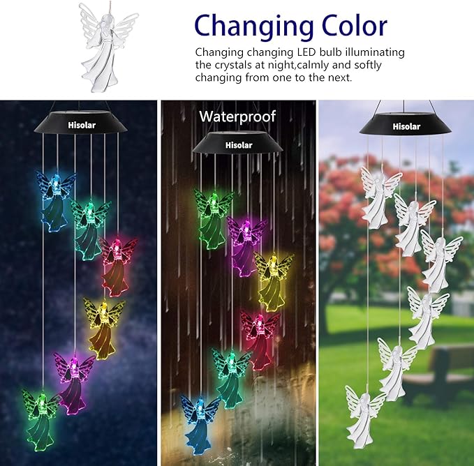 Angel Solar Wind Chimes Light Color Changing Solar Mobile Waterproof LED Solar Powered Wind Chimes for Home Party Yard Garden Decor,Gifts for mom Birthday Gifts