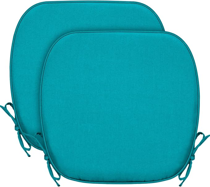 SleepMan Outdoor 17"x16" Chair Cushions with Ties Set of 2, Water Resistant All Weather U-Shape Seat Pads for Patio Garden Furniture Indoor (Set of 2, Aqua Green)