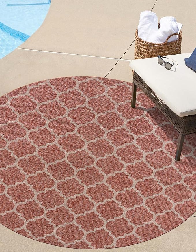 Unique Loom Outdoor Trellis Collection Area Rug - Trellis (Round 13' 0" x 13' 0", Rust Red/ Ivory)