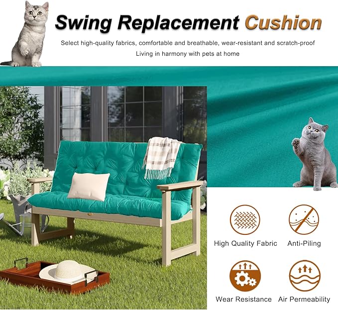 2-3 Seat Swing Replacement Cushion, Outdoor Bench Cushions with Backrest Thicken 4", Patio Furniture Garden Porch Loveseat Glider Pad Anti-Fading Waterproof (Lake Blue, 40x40in)