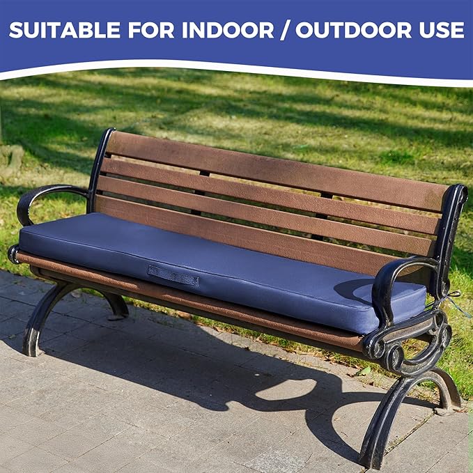 Outdoor Bench Cushions for Outdoor Furniture, 59x18x3 Inch, Waterproof Bench Pillow, Fade Resistant Long Bench Seat Pads for Garden, Indoor, Porch Swing, Navy Blue