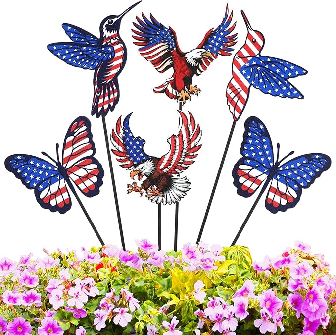 Pickmesh 6 Pcs 12" H Patriotic Metal Yard Sign Patriotic Garden Stake 250th Anniversary USA Flag American Yard Sign for Memorial Day Outdoor Decor 4th of July Independence Day Decoration