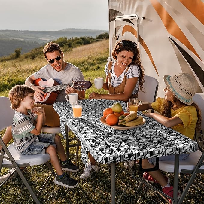 Picnic Table Cover with Bench Covers Elastic Waterproof Vinyl Tablecloth for 6 Foot Rectangle Tables Camping Rv Roadtrip Hiking Car Items for Tent Campers Gift for Teenage Boys Girls Sister