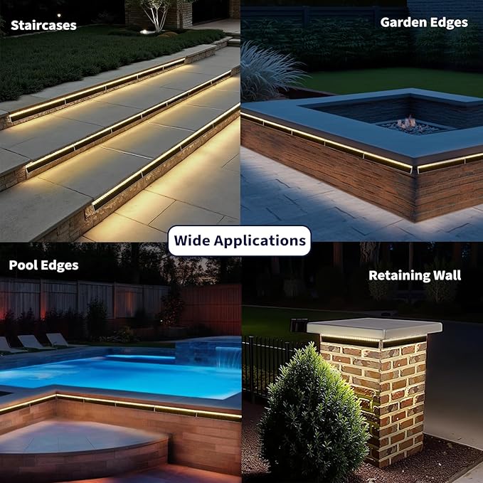 Solar Step Lights for Outside, 33 Focused-Beam High-Brightness LEDs, Waterproof Aluminum Outdoor Stair Light for Risers, Curbsides, Poolsides, Planter Edges (Warm White, 12Pack)