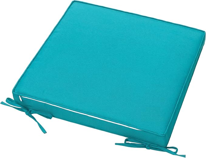 Magpie Fabrics Indoor Outdoor Waterproof Square Chair Cushion, 18" x 18" x 2.5", 2 Pack, Water Resistant Seat Cushions, for Patio Garden Office, Teal