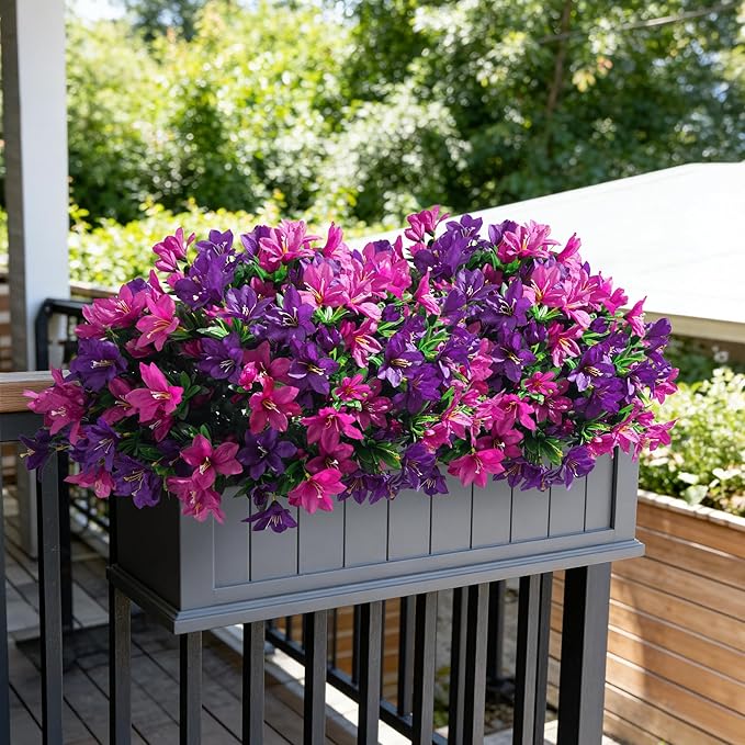 INSPRING Artificial Fake Flowers for Outdoors Spring Summer Decoration, 3 Bundles Realistic Outdoor Faux Azalea Plants UV Resistant Silk Flowers for Outside Planter Patio Porch Garden Yard Home Decor