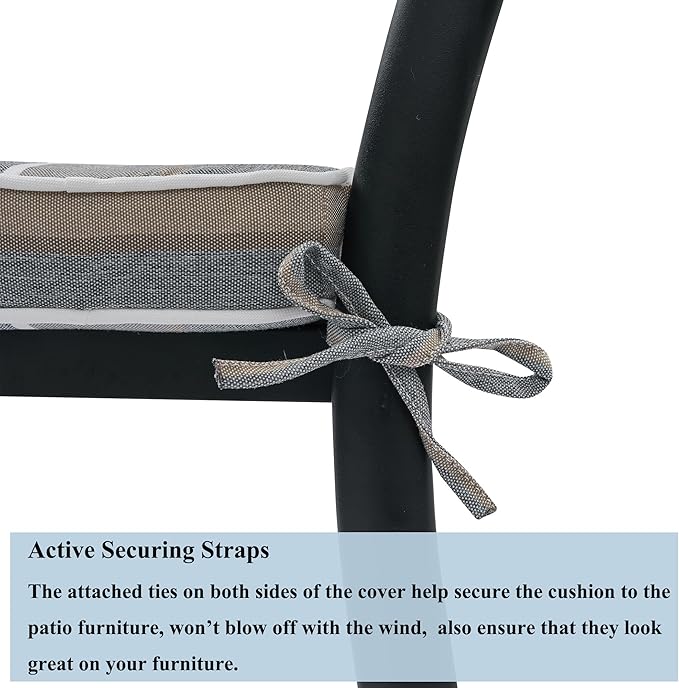 FUNHOME Indoor/Outdoor Chair Cushions Set of 2, 18 x 18 x 2.5 Inch Square Corner Outdoor Cushions for Patio Furniture,2 Packs Patio Chair Cushions with Ties-Grey Stripe