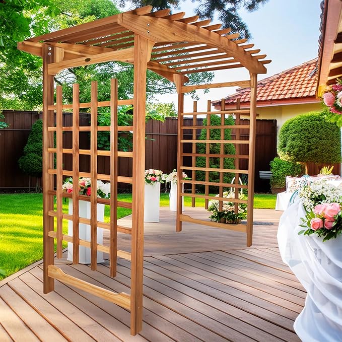 All Things Cedar 8-Foot Pagoda Arbor Garden Arch Trellis for Climbing Plants, Transform Garden or Patio Spaces, Made from Premium Western Red Cedar